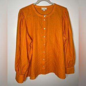 Loft Outlet Women’s Top XL Orange Button Up Mandarin Collar Peasant Sleeves NWT